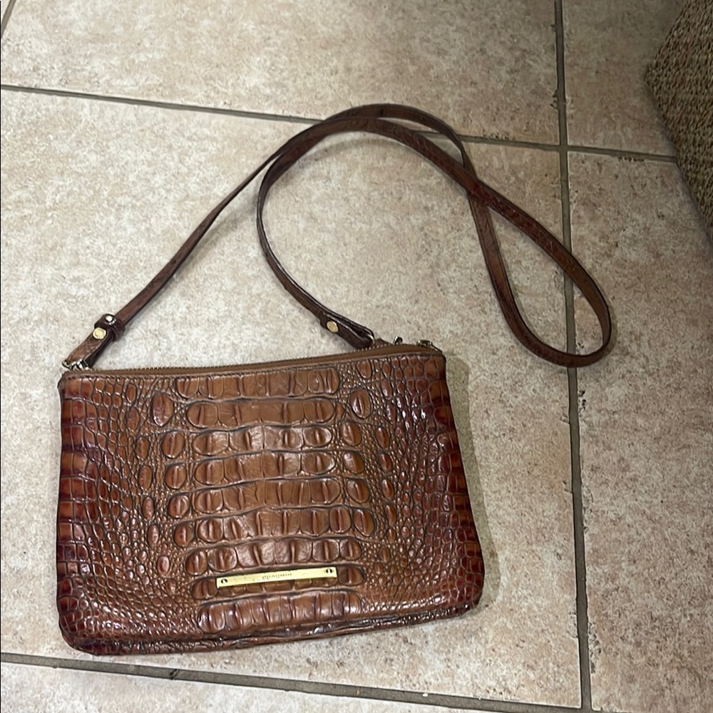 Brown Crocodile Embossed Leather Bag